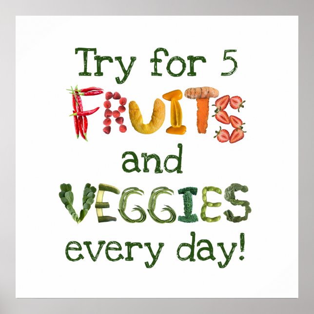 Try for 5 servings of Fruits and Veggies Every Day Poster (Front)
