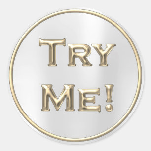 Try Me Champaign Gold Grey Tester Sample Container Classic Round Sticker
