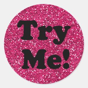 Try Me Glitter Black Pink Tester Sample Container Classic Round Sticker