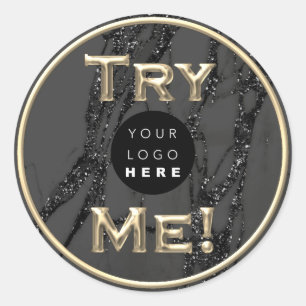 Try Me Logo Gold Tester Sample Container Black Classic Round Sticker