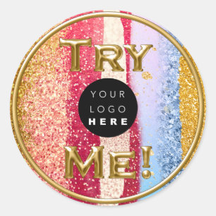 Try Me Logo Gold Tester Sample Container Glitter Classic Round Sticker