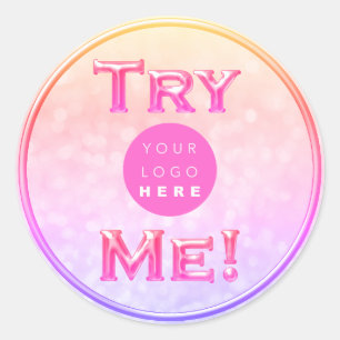 Try Me Logo Gold Tester Sample Holographic Pink Classic Round Sticker