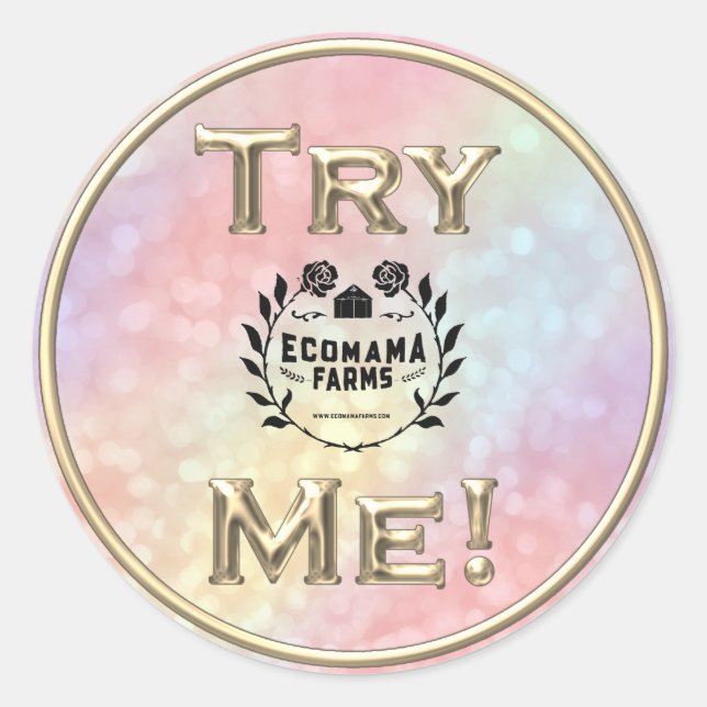 Try Me Logo Golden Tester Sample Holographic Classic Round Sticker (Front)