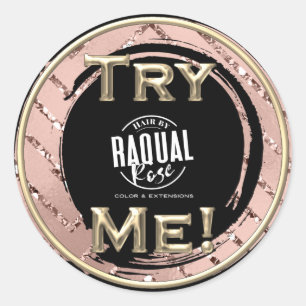 Try Me Logo Rose GoldTester Sample Container Classic Round Sticker