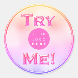 Try Me Logo Tester Sample Holograph Pink Pastel Classic Round Sticker