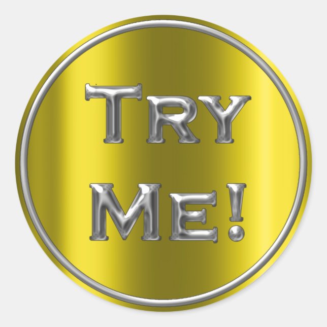 Try Me Mustard Yellow Grey Tester Sample Container Classic Round Sticker (Front)