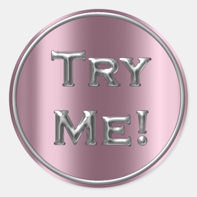 Try Me Pink Purple Silver Tester Sample Container Classic Round Sticker (Front)