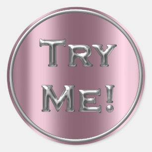 Try Me Pink Purple Silver Tester Sample Container Classic Round Sticker