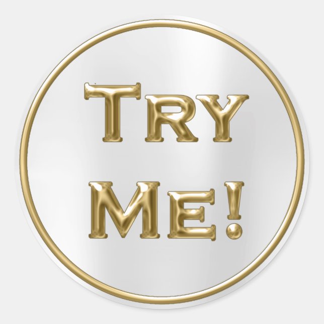 Try Me Silver Gold For Tester Sample Container Lux Classic Round Sticker (Front)