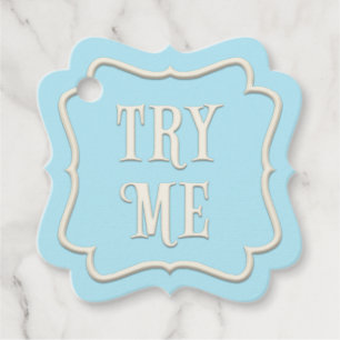 "Try Me" Wonderland Tea Party Blue Personalized Favour Tags