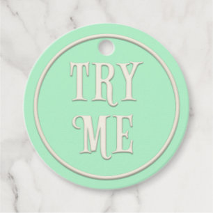 "Try Me" Wonderland Tea Party Green Personalized Favour Tags