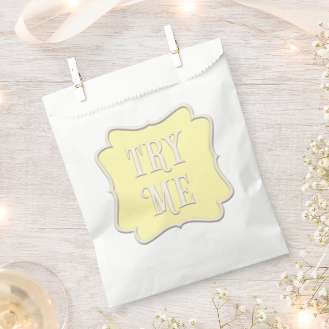 "Try Me" Wonderland Tea Party Pastel Yellow Favour Bag (Clipped)