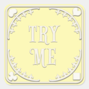 "Try Me" Wonderland Tea Party Whimsical Yellow Square Sticker