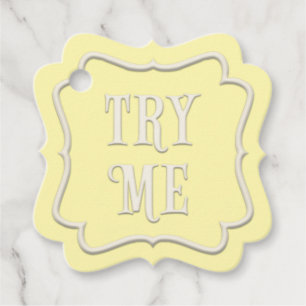 "Try Me" Wonderland Tea Party Yellow Personalized Favour Tags