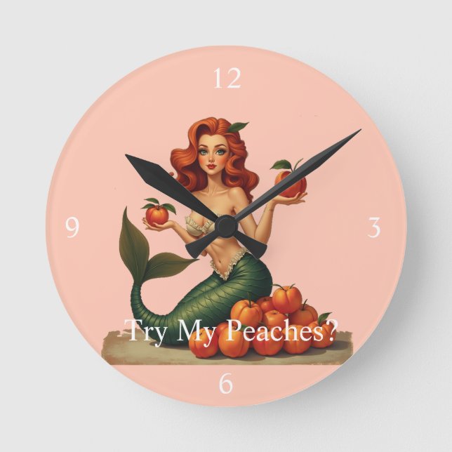Try My Peaches Mermaid Thunder_Cove Round Clock (Front)