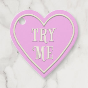 "Try One" Tea Party Pink Heart Personalized Favour Tags