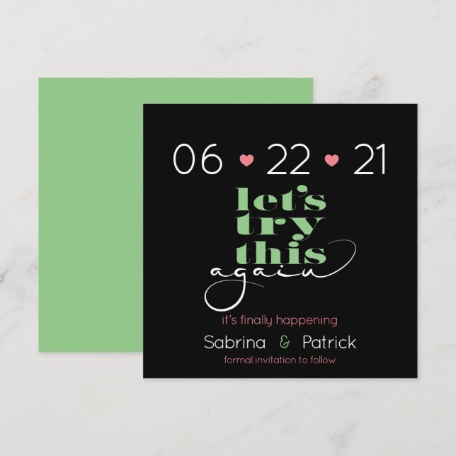 Try This Again Coral Pistachio Green  Savethe-Date Invitation (Front/Back)