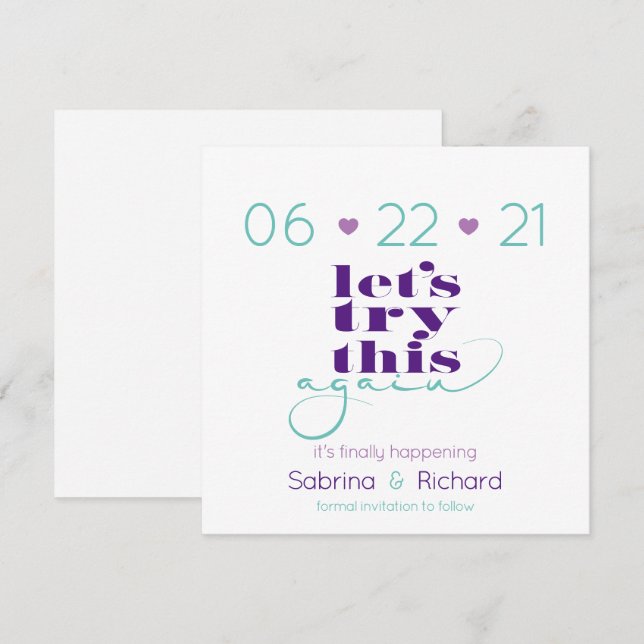 Try This Again Lilac Eggplant Teal   Save the Date Invitation (Front/Back)