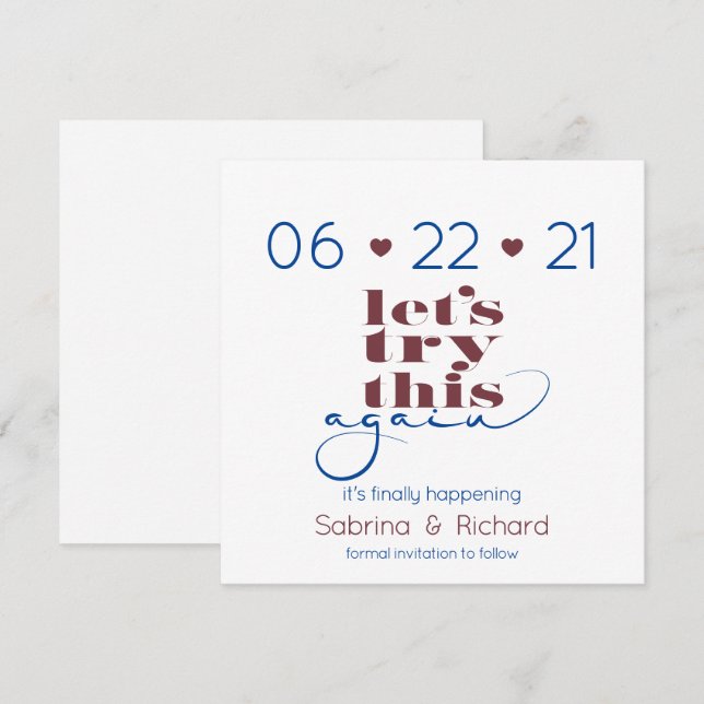 Try This Again Navy & Burgundy  Save the Date Invitation (Front/Back)