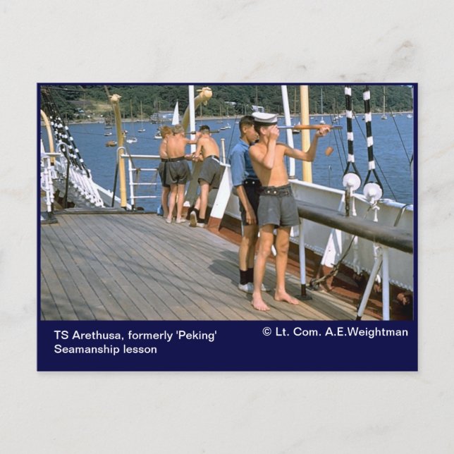TS Arethusa, formerly 'Peking' Seamanship lesson Postcard (Front)