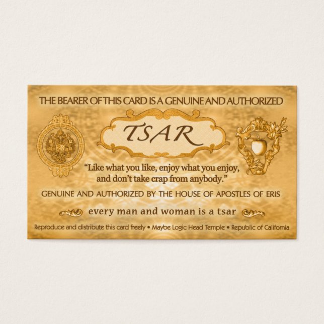 TSAR Card from Robert Anton Wilson (100 cards) (Front)