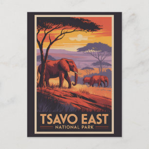 Tsavo East National Park Kenya Illustration Travel Postcard