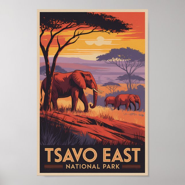 Tsavo East National Park Kenya Illustration Travel Poster (Front)