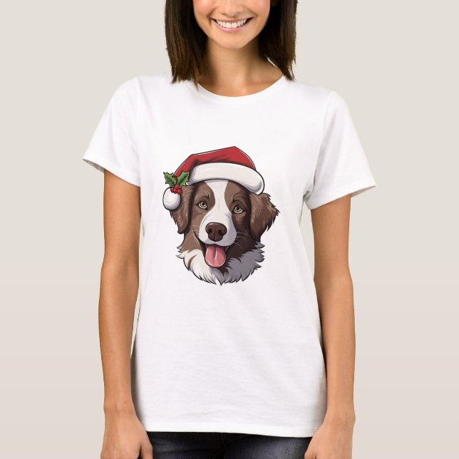 Tshirt - Christmas Border Collie Brown and White (Front)