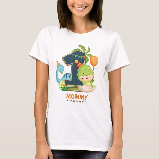 Tshirt d'anniversaire Dino personnalisé pour maman (Devant)