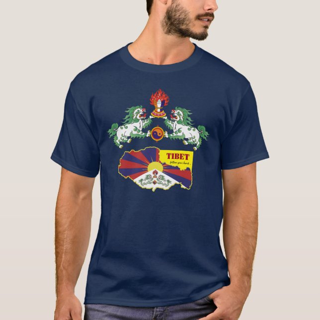 Tshirt Drapeau Tibétain, Lions de Neige, Carte / T (Devant)