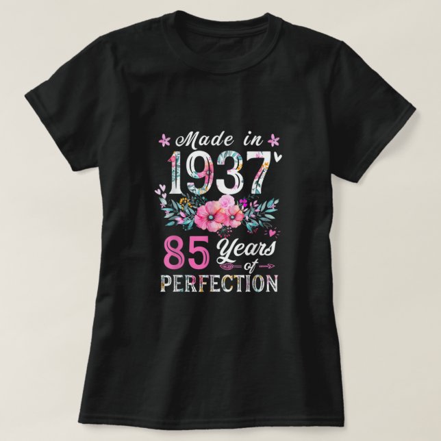 Tshirt Floral 85e anniversaire pour femmes, Floral (Design devant)