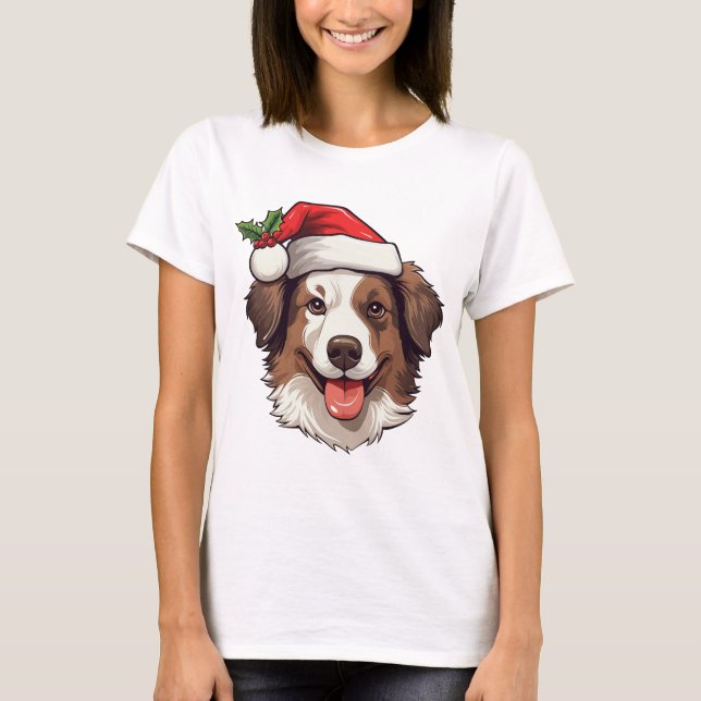 Tshirt Noël Bordure Collie Brown blanc (Devant)
