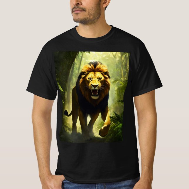 Tshirt noir lion rugissant (Devant)