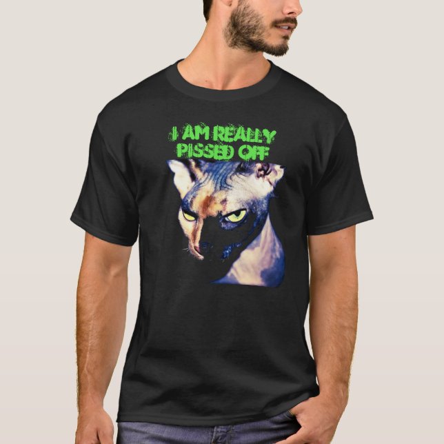 tshirt sur mesure : chat sphynx noir en colère (Devant)