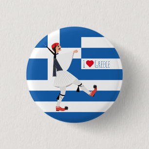 Tsolias (Evzone) with fustanella & Greek flag 1 Inch Round Button