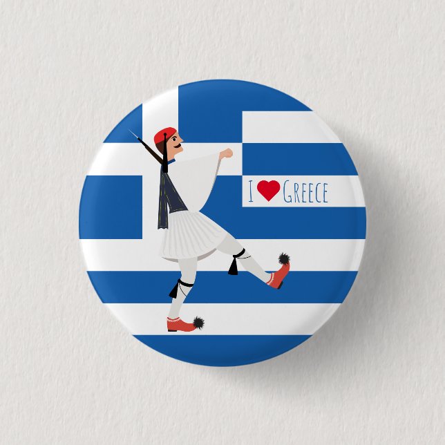 Tsolias (Evzone) with fustanella & Greek flag 1 Inch Round Button (Front)