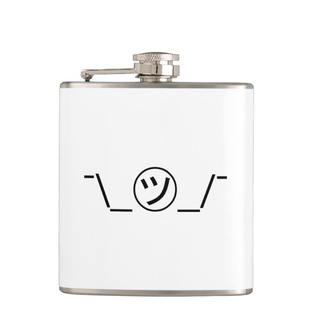 Tsu Kana Shrug Emoticon ¯\_㋡_/¯ Japanese Kaomoji Hip Flask (Front)