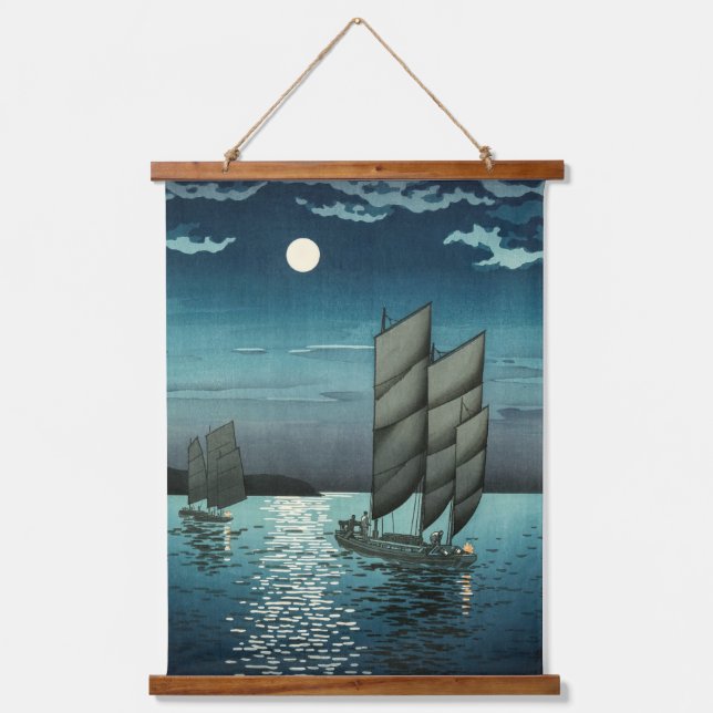 Tsuchiya Koitsu - Boats at Shinagawa, Night Hanging Tapestry (Front)