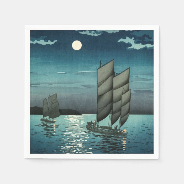 Tsuchiya Koitsu - Boats at Shinagawa, Night Napkin (Front)