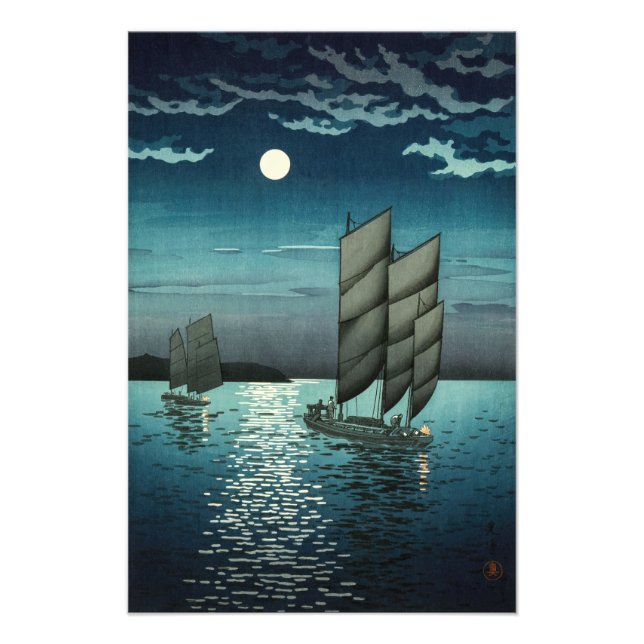 Tsuchiya Koitsu - Boats at Shinagawa, Night Photo Print (Front)