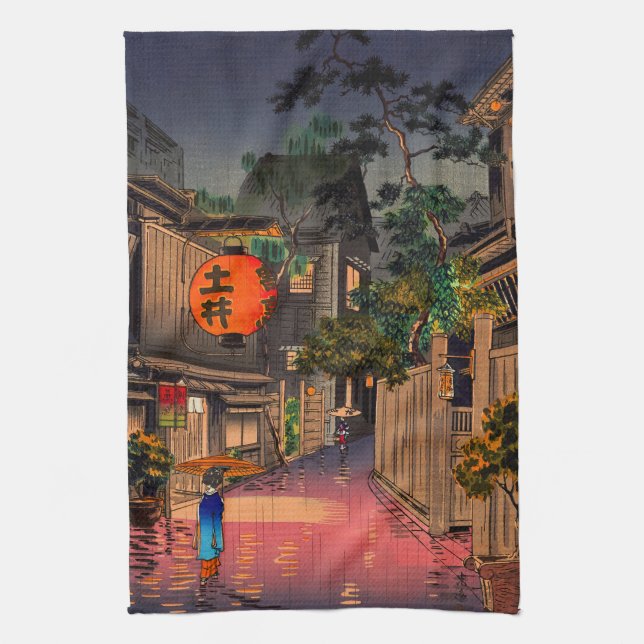 Tsuchiya Koitsu - Evening at Ushigome Kitchen Towel (Vertical)