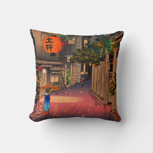 Tsuchiya Koitsu - Evening at Ushigome Throw Pillow (Front)