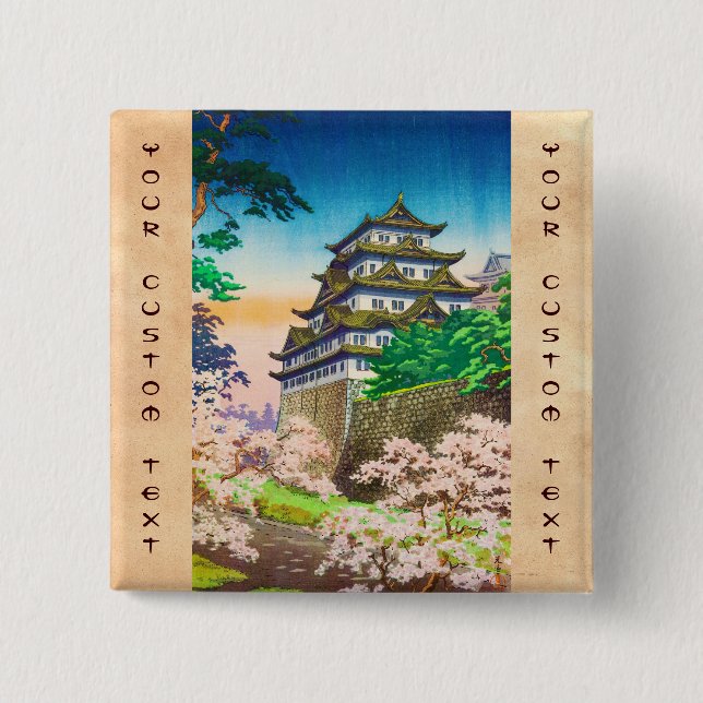 Tsuchiya Koitsu Nagoya Castle shin hanga scenery 2 Inch Square Button (Front)