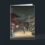 Tsuchiya Koitsu - Snow at Nezu Shrine Card<br><div class="desc">Snow at Nezu Shrine / Woman in Snow - Tsuchiya Koitsu,  Woodblock colour print,  1934</div>