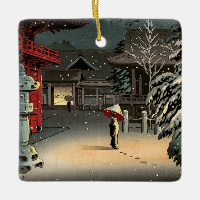 Tsuchiya Koitsu - Snow at Nezu Shrine Ceramic Ornament (Front)
