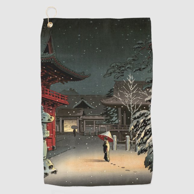 Tsuchiya Koitsu - Snow at Nezu Shrine Golf Towel (Front)