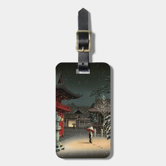 Tsuchiya Koitsu - Snow at Nezu Shrine Luggage Tag (Front Vertical)