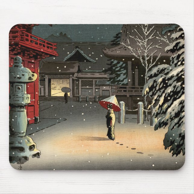 Tsuchiya Koitsu - Snow at Nezu Shrine Mouse Pad (Front)