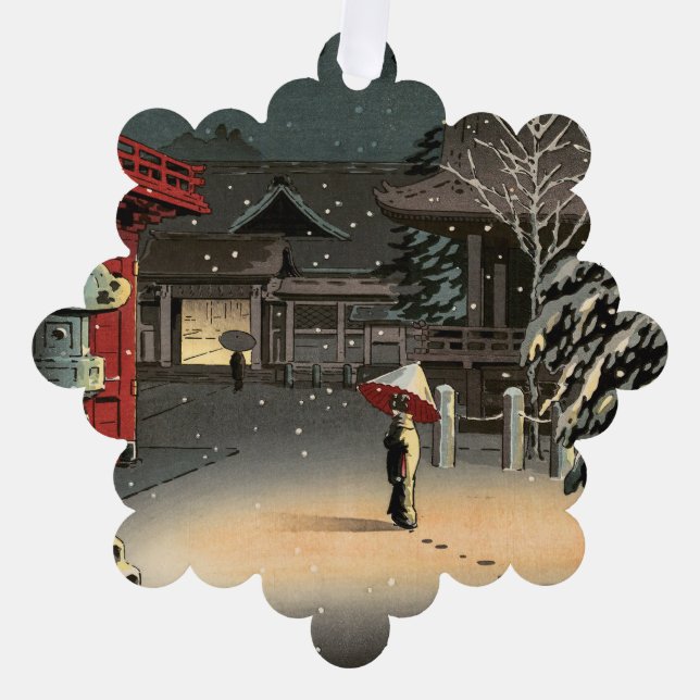 Tsuchiya Koitsu - Snow at Nezu Shrine Ornament Card (Front)