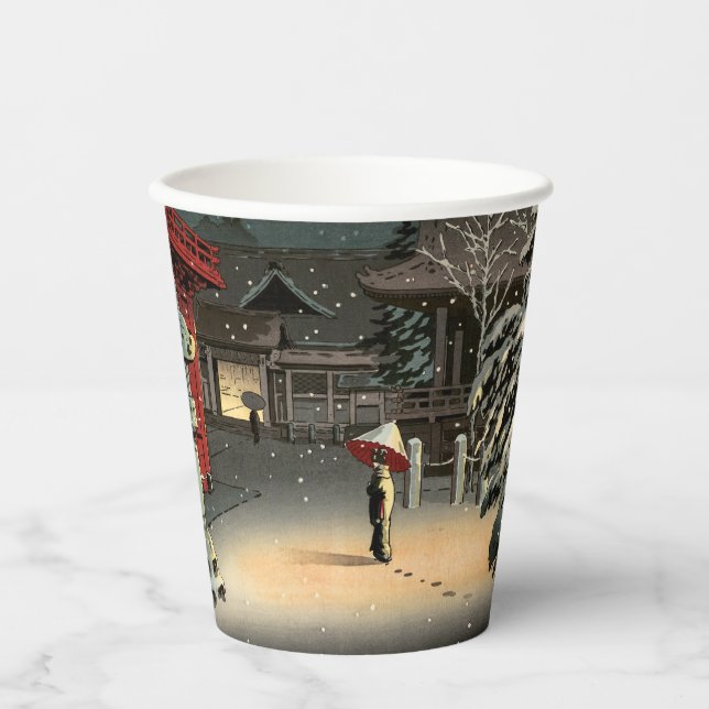 Tsuchiya Koitsu - Snow at Nezu Shrine Paper Cups (Front)